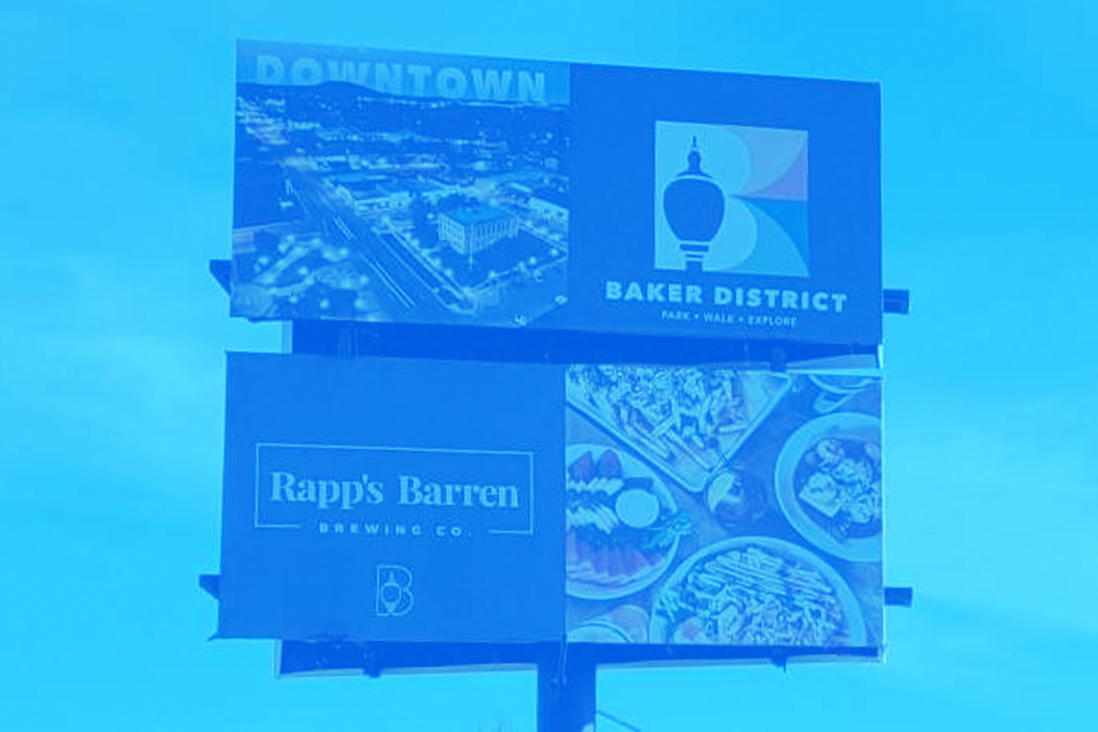 Printed billboard designs for Rapp's Barren Brewing Company and Baker District in Mountain Home, Arkansas 2024